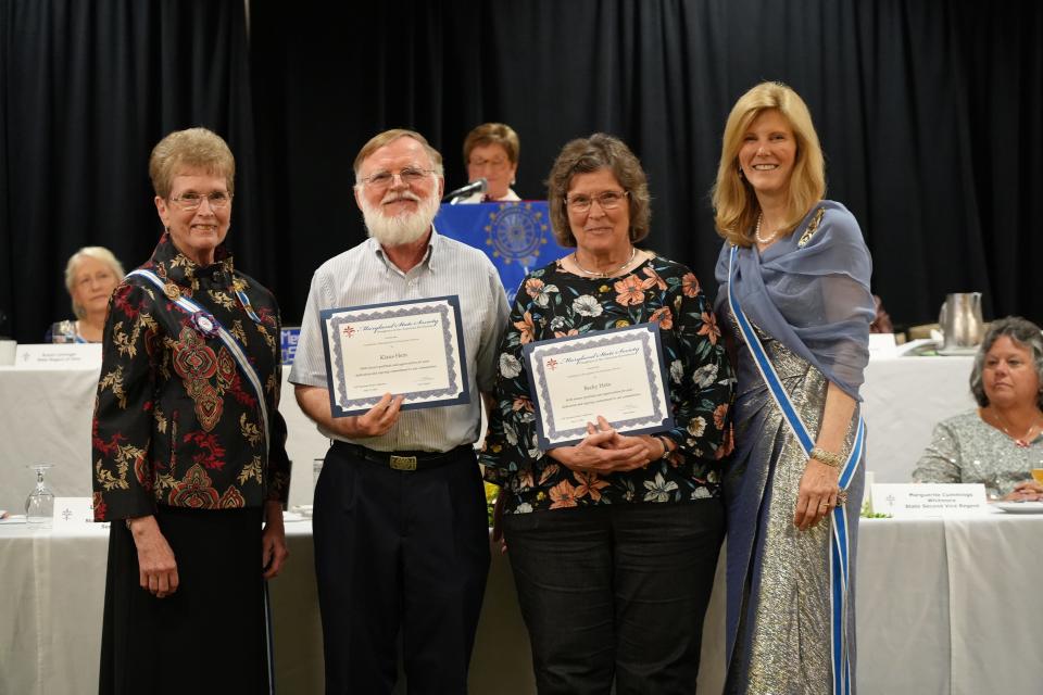 Pictured (from left) Ruann George, Maryland DAR Honorary State Regent and member of Antietam Chapter; Klaus Hein; Becky Hein; and Mernie Crane, Maryland DAR State Regent