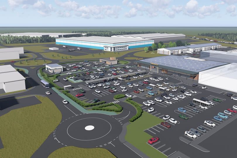 CGI of retail space and trade park within Wynyard Business Park in Stockton