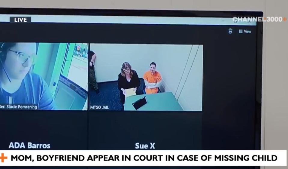 Katrina Baur appears in court via video link as the search continues for her 3-year-old son Elijah Vue (News 3 Now/Channel 3000)