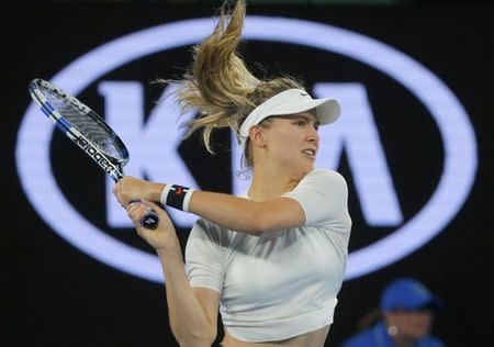 Tennis - Australian Open - Melbourne Park, Melbourne, Australia - 20/1/17 Canada's Eugenie Bouchard hits a shot during her Women's singles third round match against Coco Vandeweghe of the U.S. REUTERS/Jason Reed