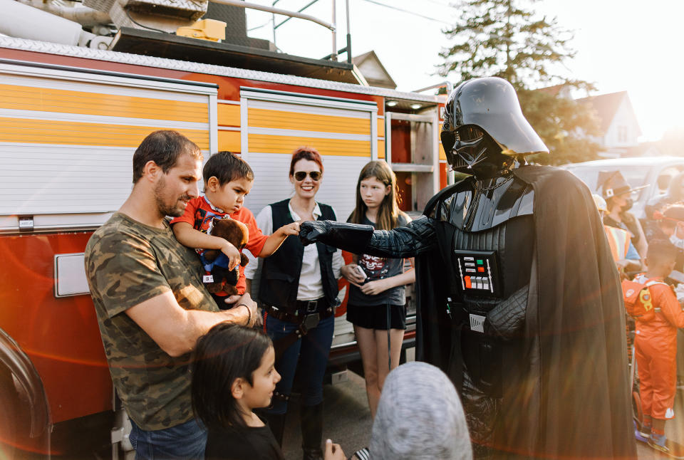 Local residents of Hamilton, Ontario threw a Halloween party for 5-year-old Alexandros Hurdakis, who has a brain tumor.  (Courtesy of Nick Parry)