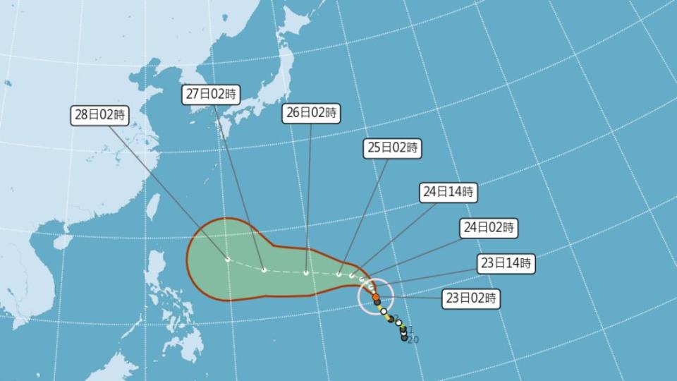 「瑪娃」在菲律賓東方海面，以每小時12公里速度向北北西進行。（圖／中央氣象局官網）