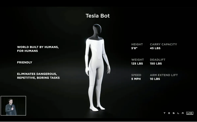 Ожидается, что Tesla Bot, также называемый Optimus, будет развернут на фабриках и в домашних хозяйствах. (Фото: Тесла)