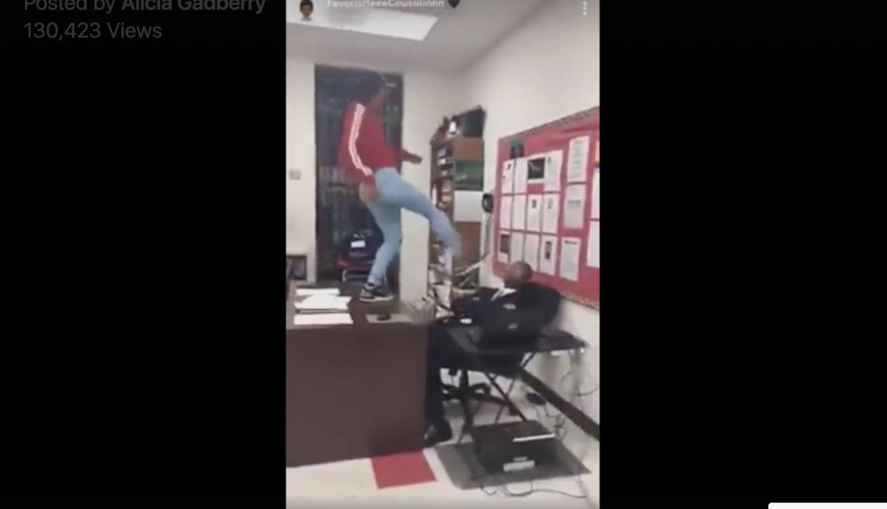 A 17-year-old student at Calhoun County High School in South Carolina was arrested for allegedly physically attacking her teacher, as shown in a viral video. (Photo: Facebook/Alicia Gadberry)