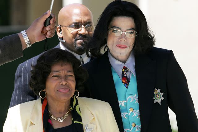 <p>Justin Sullivan/Getty</p> Michael Jackson leaves the Santa Barbara County Courthouse with his mother Katherine Jackson in April 2005