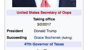 Rick Perry's Wikipedia page -- briefly.