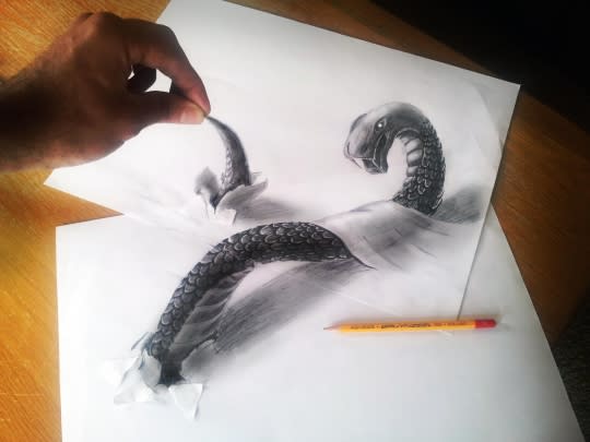 <b>Snake:</b> The 31-year-old artist’s work weaves, bends, and wraps across the page. They involve airbrushing, drawing, and painting, according to his <a href="http://www.jjkairbrush.nl/home/index.php?option=com_content&view=article&id=5&Itemid=8" rel="nofollow noopener" target="_blank" data-ylk="slk:online bio;elm:context_link;itc:0;sec:content-canvas" class="link ">online bio</a>. <br> <br> <a href="http://www.jjkairbrush.nl/home/" rel="nofollow noopener" target="_blank" data-ylk="slk:(Courtesy of Ramon Bruin);elm:context_link;itc:0;sec:content-canvas" class="link ">(Courtesy of Ramon Bruin)</a>