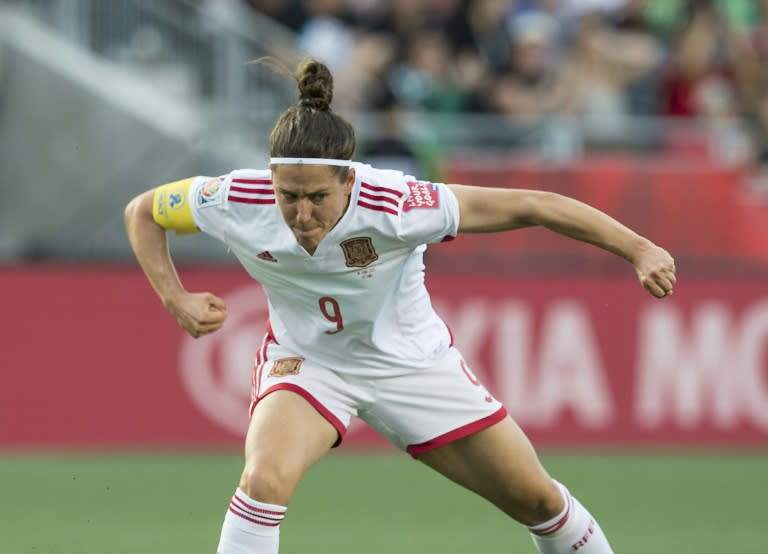 Spain's Veronica Boquete celebrates scoring against South Korea during a 2015 FIFA Women's World Cup Group E match at Lansdowne Stadium in Ottawa on June 17, 2015