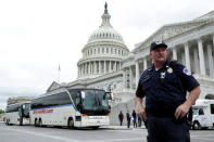 U.S. Senate caravan leaves from Capitol Hill to attend a North Korea briefing at the White House, in Washington, U.S., April 26, 2017. REUTERS/Yuri Gripas