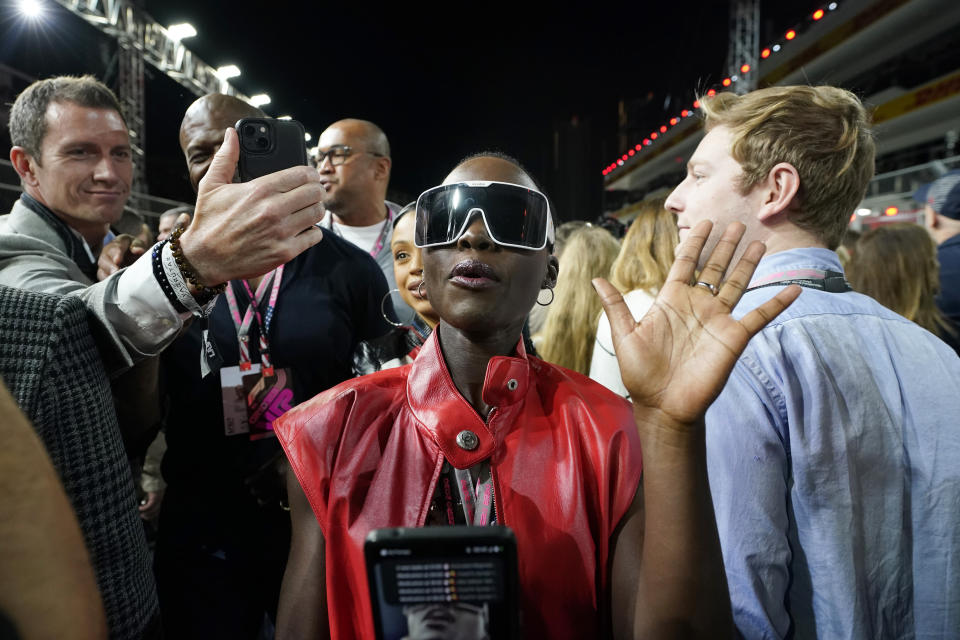 Actor Lupita Nyong'o attends the Formula One Las Vegas Grand Prix auto race, Saturday, Nov. 18, 2023, in Las Vegas. (AP Photo/Darron Cummings)