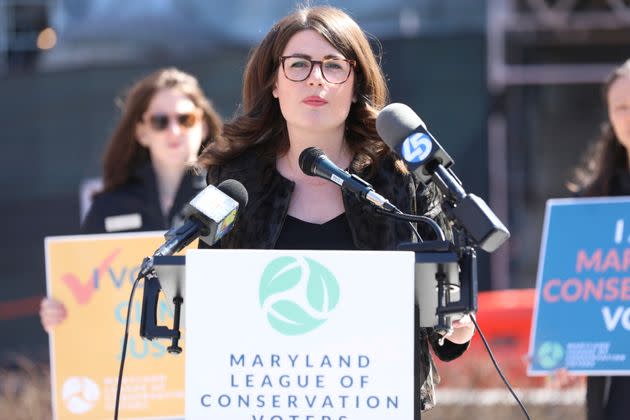 Maryland state Sen. Sarah Elfreth speaks at a news conference in Annapolis on March 12. She ran as a champion of, among other things, abortion rights and gun safety.