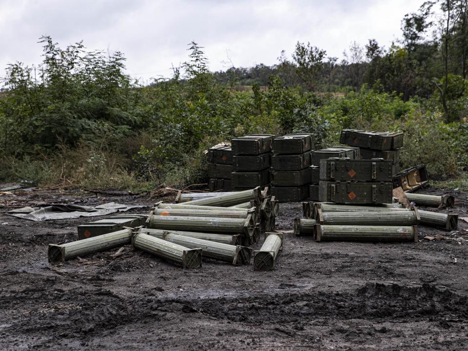 Russian military ammunition are seen after Russian Forces withdrawal as Russia-Ukraine war continues in Izium, Kharkiv Oblast, Ukraine on September 14, 2022.