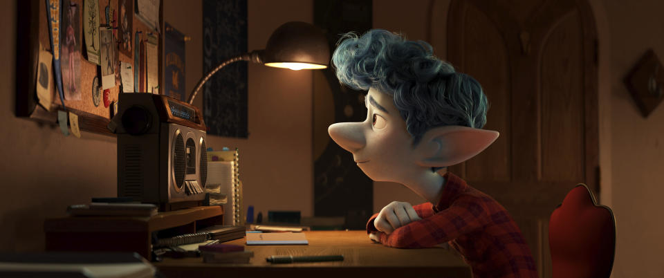 In this image released by Disney/Pixar, Ian Lightfoot, voiced by Tom Holland, appears in a scene from "Onward." (Disney/Pixar via AP)