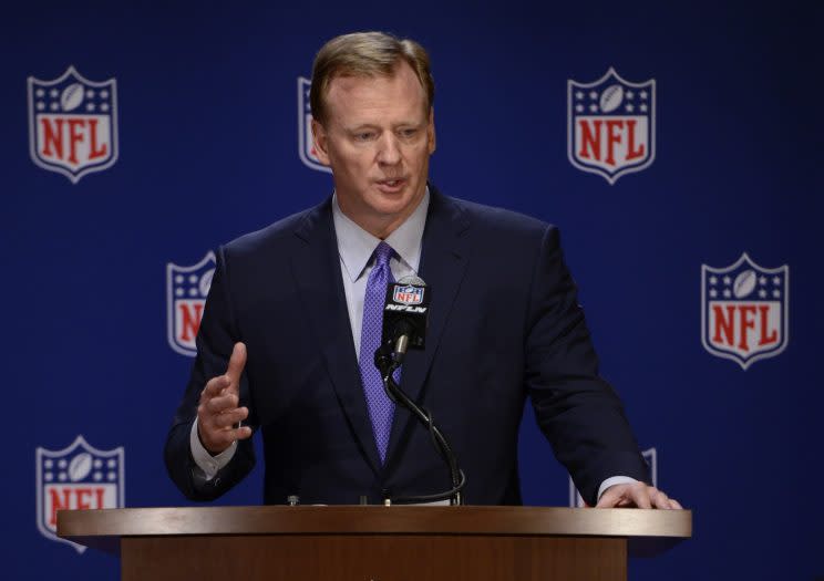 Roger Goodell and the NFL will accept hard liquor ads on a limited basis this season. (AP)
