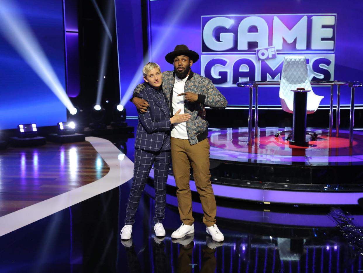 Ellen DeGeneres and Stephen tWitch Boss on stage