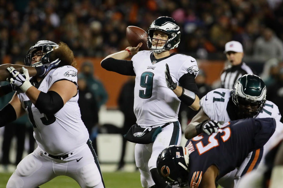 Eagles quarterback Nick Foles earned a $1 million bonus on Sunday by beating the Bears in the playoffs. (Jonathan Daniel/Getty Images)