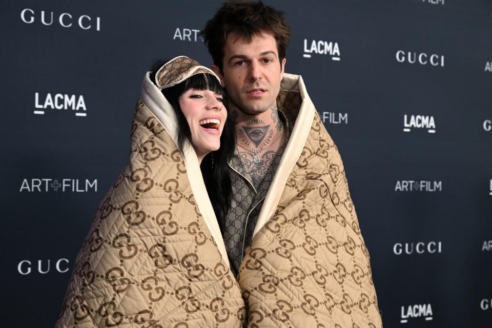 LOS ANGELES, CALIFORNIA - NOVEMBER 05: (L-R) Billie Eilish and Jesse Rutherford, both wearing Gucci, attend the 2022 LACMA ART+FILM GALA Presented By Gucci at the Los Angeles County Museum of Art on November 05, 2022 in Los Angeles, California.  (Photo by Michael Kovac/Getty Images for LACMA)
