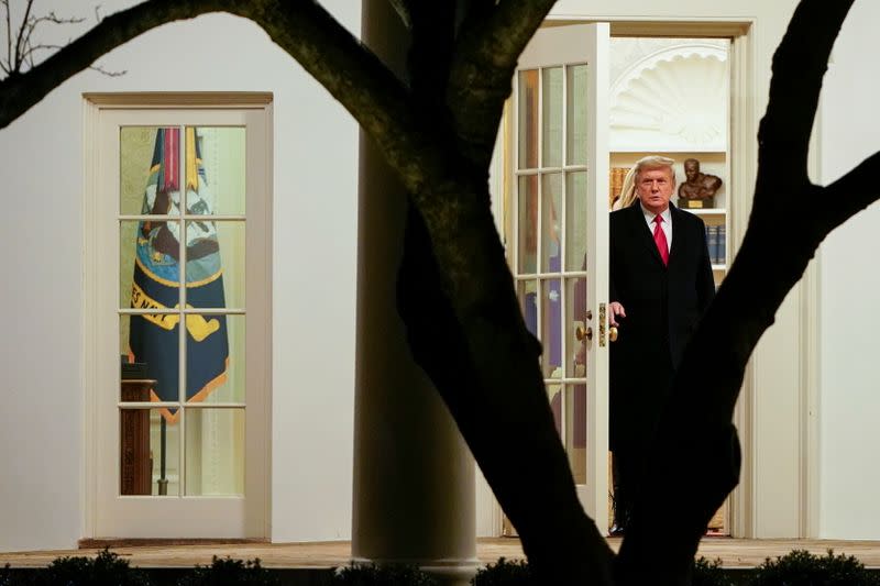 U.S. President Donald Trump walks to Marine One as he departs from Washington