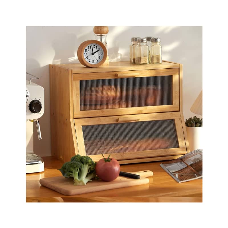 GHWIE Double Layer Bamboo Bread Box