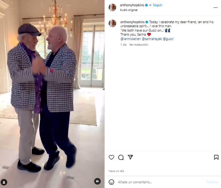 Anthony Hopkins y un posteo para acompañar a Ian McKellen en su recuperación (Foto: Instagram @anthonyhopkins)