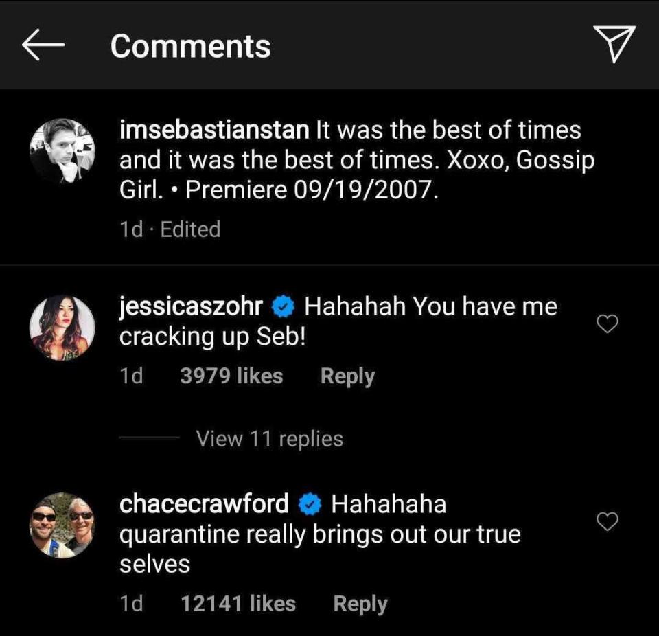 gossip girl sebastian stan instagram comments