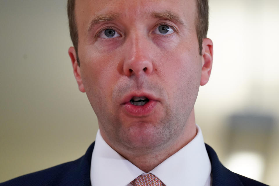 Health Secretary Matt Hancock delivers a speech on the COVID-19 vaccine programme at the Jenner institute in Oxford. Picture date: Wednesday June 2, 2021.