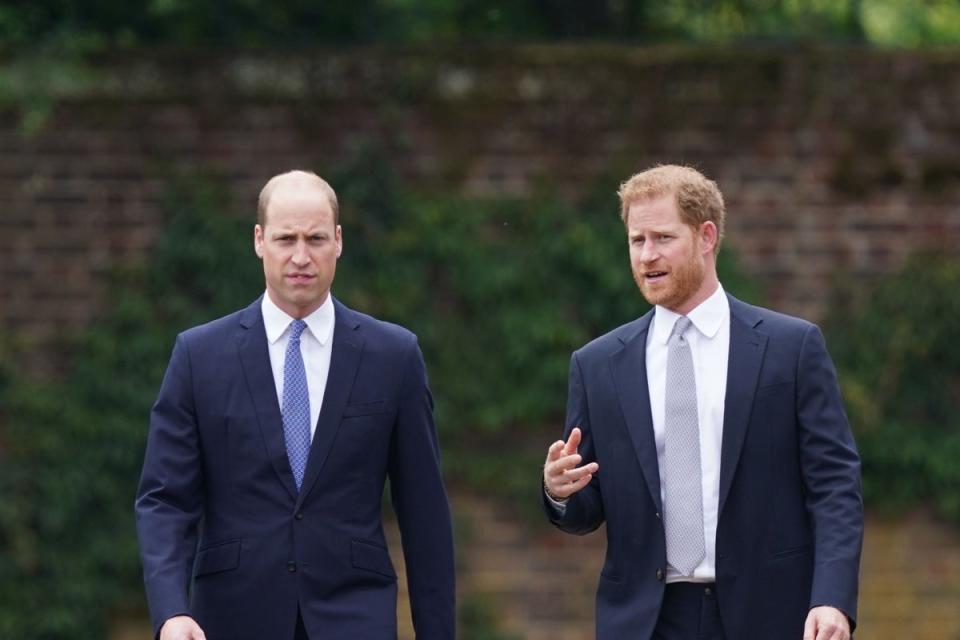 William and Harry arriving for the unveiling of a statue they commissioned of their mother Diana, Princess of Wales at Kensington Palace, London (Yui Mok/PA) (PA Wire)