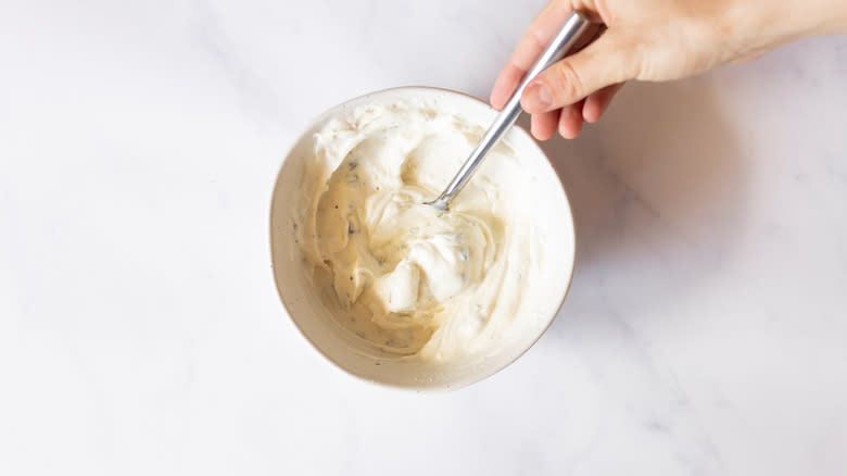 ricotta cheese mixture in bowl 