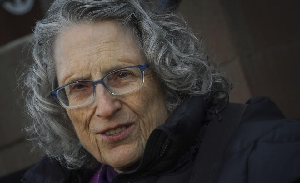 Jean Ryan, president of the advocacy group Disabled In Action, speaks during an interview, Wednesday, Feb. 7, 2024, in New York. The Big Apple is close to implementing a plan that would use license-plate readers to turn all of Manhattan south of Central Park into one giant toll zone. (AP Photo/Bebeto Matthews)