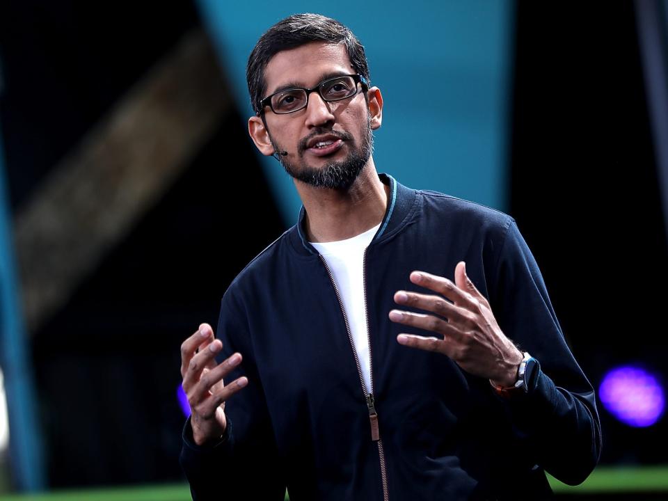 Google CEO Sundar Pichai speaks during Google I/O 2016 at Shoreline Amphitheatre on May 19, 2016 in Mountain View, California. The annual Google I/O conference is runs through May 20.