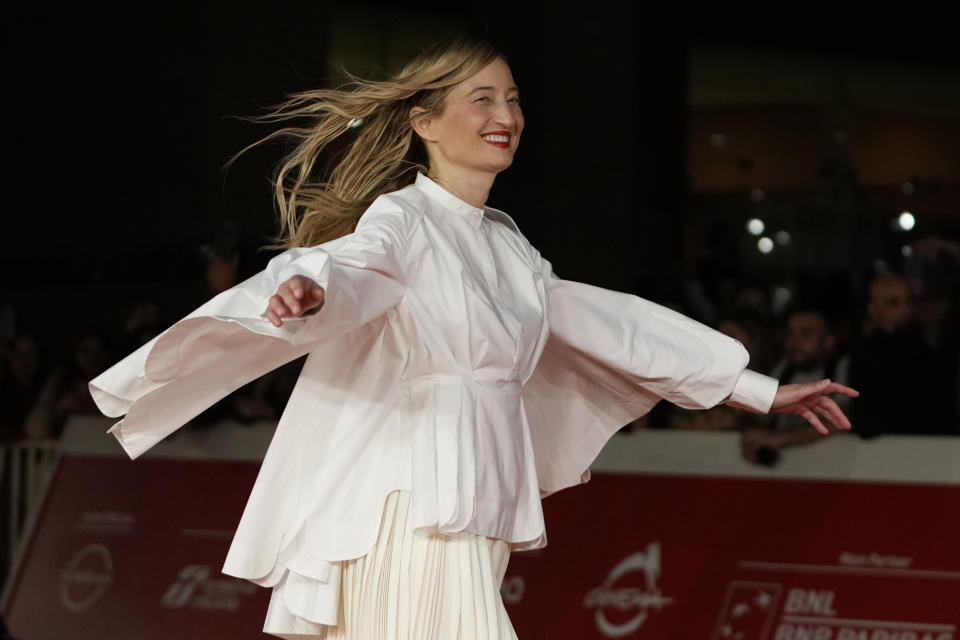 Actress Alba Rohrwacher arrives on the red carpet of the film La Chimera at the 18th edition of the Rome Film Fest in Rome, Wednesday, Oct. 25, 2023. (AP Photo/Alessandra Tarantino)