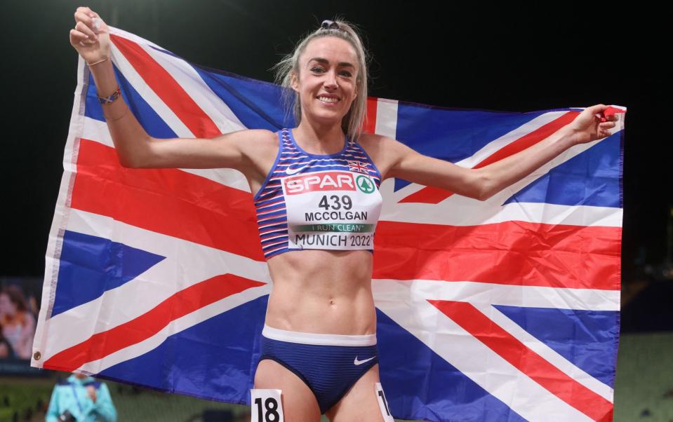 Eilish McColgan wraps herself in the flag