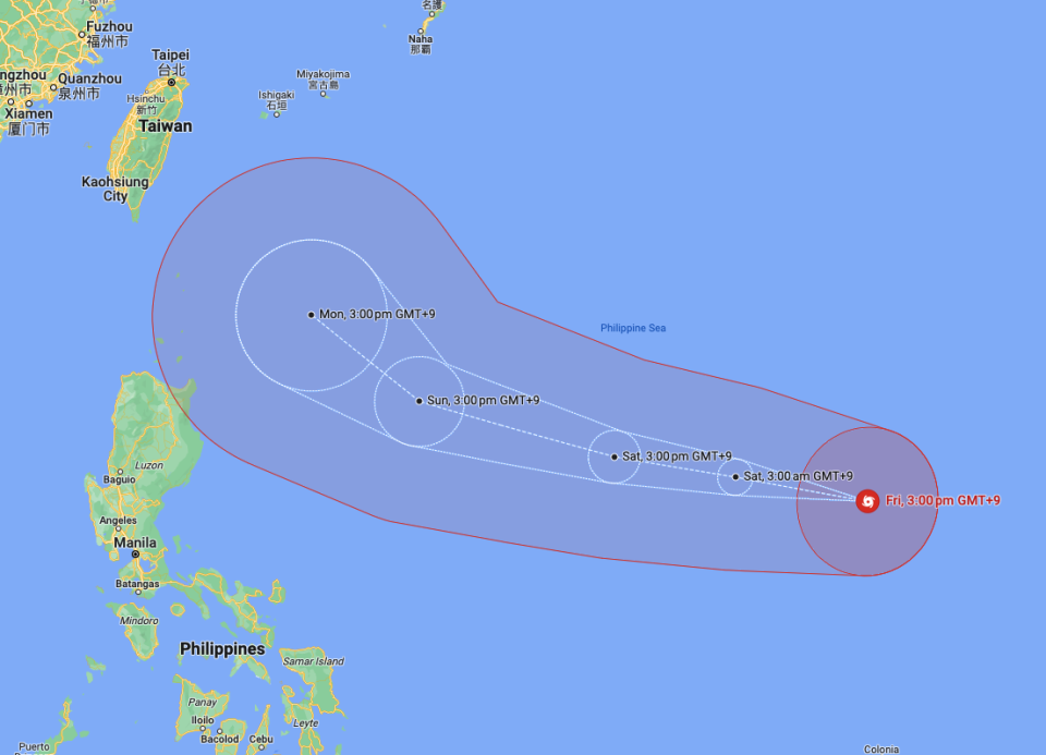 The map shows the projected path of typhoon Mawar (Google)