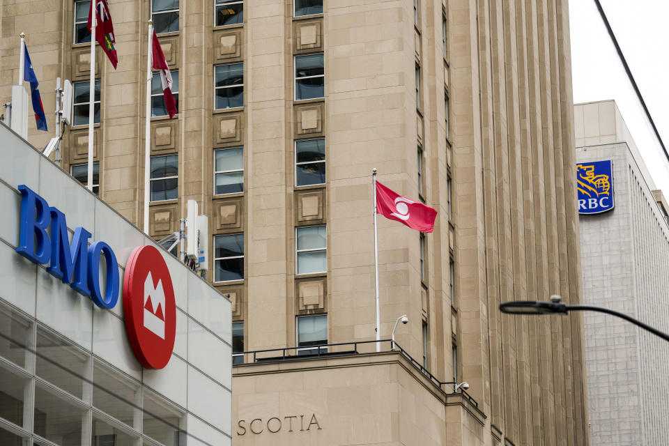 Bank of Montreal, Bank of Nova Scotia and Royal Bank of Canada signage is pictured in the financial district in Toronto, Friday, Sept. 8, 2023. THE CANADIAN PRESS/Andrew Lahodynskyj