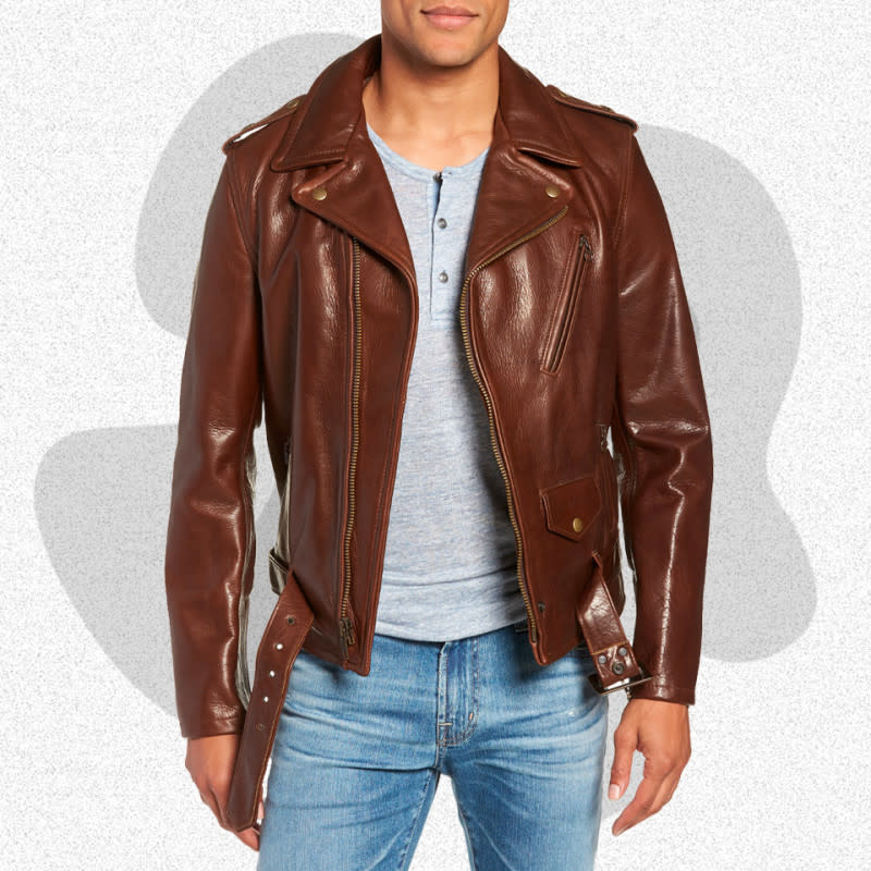 <p>Courtesy of Nordstrom</p><p>Leather brand Schott NYC has been making the Perfecto leather jacket in the US for decades and has been sported by icons as varied as Marlon Brando and The Ramones. The <a href="https://www.schottnyc.com/about.cfm" rel="nofollow noopener" target="_blank" data-ylk="slk:iconic moto jacket;elm:context_link;itc:0;sec:content-canvas" class="link ">iconic moto jacket</a> was developed specifically for Harley Davidson but was quickly adopted by the counter-culture. A Schott Perfecto will imbue your wardrobe with a healthy dose of swagger, whether or not you have a motorcycle license. Add a classic <a href="https://www.yahoo.com/lifestyle/15-best-polarized-sunglasses-men-174743820.html" data-ylk="slk:pair of shades;elm:context_link;itc:0;sec:content-canvas;outcm:mb_qualified_link;_E:mb_qualified_link;ct:story;" class="link  yahoo-link">pair of shades</a> to complete the look.</p><p>[$1,050; <a href="https://click.linksynergy.com/deeplink?id=b8woVWHCa*0&mid=1237&u1=mj-falljackets-jzavaleta-080423-update&murl=https%3A%2F%2Fwww.nordstrom.com%2Fs%2Fschott-nyc-50s-perfecto-cowhide-leather-moto-jacket%2F4191097%3F" rel="nofollow noopener" target="_blank" data-ylk="slk:nordstrom.com;elm:context_link;itc:0;sec:content-canvas" class="link ">nordstrom.com</a>]</p>