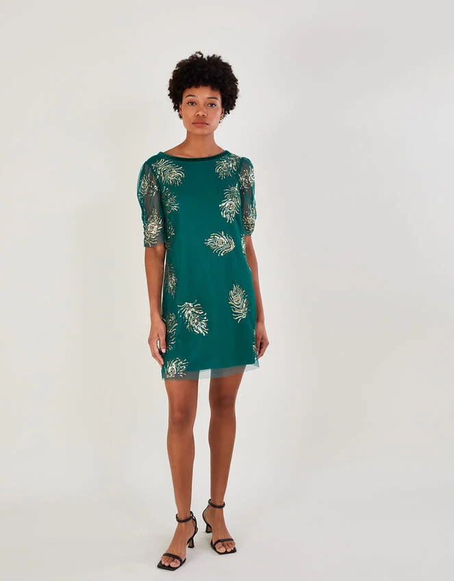 Alyson embellished feather dress green (Monsoon)