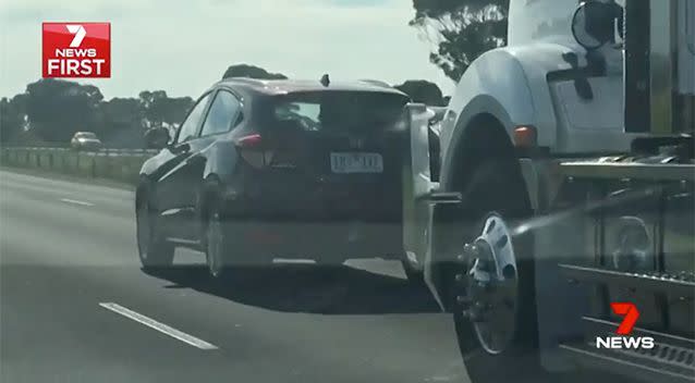 The truck was following the car dangerously close. Source: 7 News