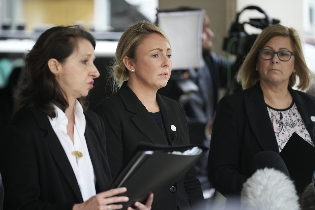 MANCHESTER, ENGLAND - AUGUST 18: (L-R) Pascale Jones of the Crown Prosecution Service, the Deputy Senior Investigating Officer, Detective Chief Inspector Nicola Evans and Janet Moore, Police Family Liaison officer read out statements outside Manchester Crown Court after nurse Lucy Letby was found guilty of murdering seven babies, on August 18, 2023 in Manchester, England.  Letby, a former nurse at Countess of Cheshire Hospital, was convicted of murdering seven babies, and attempting to murder six more, in the hospital's neonatal ward between 2015 and 2016. (Photo by Christopher Furlong/Getty Images)