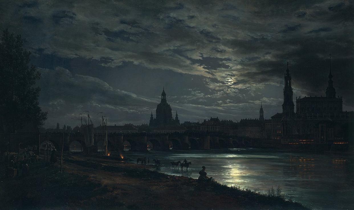 Vista de Dresde a la luz de la Luna, por Johan Christian Dahl. Galerie Neue Meister, Dresde. <a href="https://commons.wikimedia.org/wiki/File:Johan_Christian_Dahl_-_View_of_Dresden_by_Moonlight_-_Google_Art_Project.jpg" rel="nofollow noopener" target="_blank" data-ylk="slk:Wikimedia Commons;elm:context_link;itc:0;sec:content-canvas" class="link ">Wikimedia Commons</a>