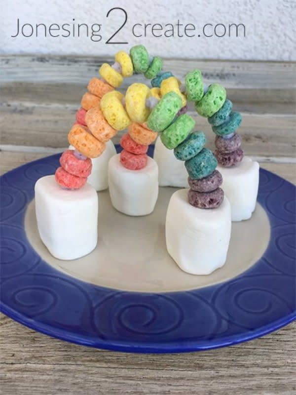 <p>Jonesing 2 Create</p><p>The hardest part about these adorable cereal and marshmallow rainbows is trying not to eat them! But, since all of the materials are edible (aside from the pipe cleaner holding up the rainbow), this colorful craft can double as a make-your-own snack. Head over to <a href="https://jonesing2create.com/fruit-loop-marshmallow-rainbows/" rel="nofollow noopener" target="_blank" data-ylk="slk:Jonesing 2 Create;elm:context_link;itc:0;sec:content-canvas" class="link rapid-noclick-resp">Jonesing 2 Create</a> for the tutorial.</p><p><strong>Related: <a href="https://parade.com/1168611/stephanieosmanski/st-patricks-day-instagram-captions/" rel="nofollow noopener" target="_blank" data-ylk="slk:St. Patrick's Day Instagram Captions;elm:context_link;itc:0;sec:content-canvas" class="link rapid-noclick-resp">St. Patrick's Day Instagram Captions</a></strong></p>