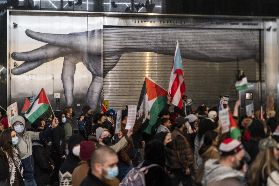 FILE - Pro-Palestinian demonstrators march as they call for a cease fire in Gaza on Nov. 10, 2023, in New York. (AP Photo/Eduardo Munoz Alvarez, File)