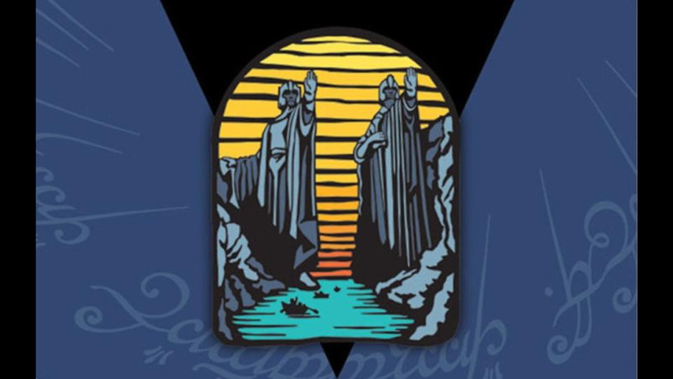 The Lord of the Rings LOTR NZ Post enamel pin showing the gates of Argonath