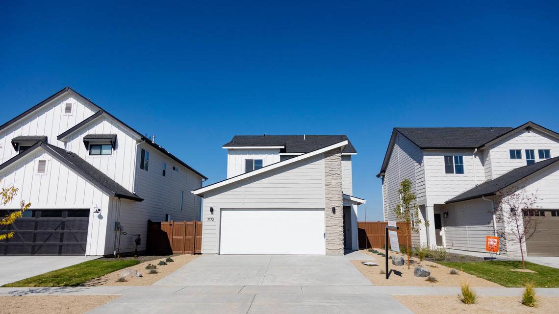 This newly constructed home, center, at 7172 W Riverwood St. in Boise is 1471 square-feet with three bedrooms and three bathrooms.