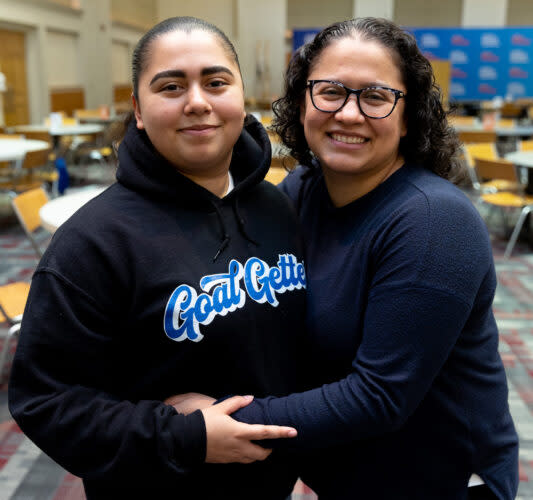 Yolany Baltazar (left) and her mother, Nilsy Alvarado, are both Hope Chicago scholars. The program offers both recent college graduates and one of their parents the opportunity to attend college for free. (Hope Chicago)