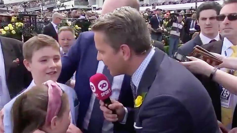 Trainer Danny O'Brien's daughter was ushered aside in an awkward live interview.