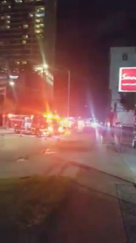 Fire trucks are seen outside the Chinese consulate in Houston