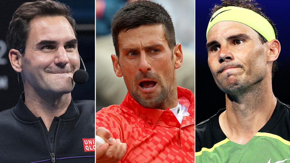 Roger Federer, Novak Djokovic and Rafa Nadal are pictured left to right.