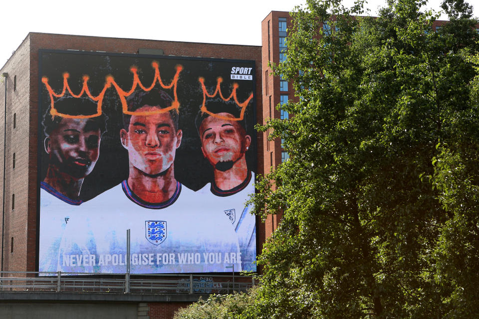 Mural of Marcus Rashford, Jadon Sancho and Bukayo Saka