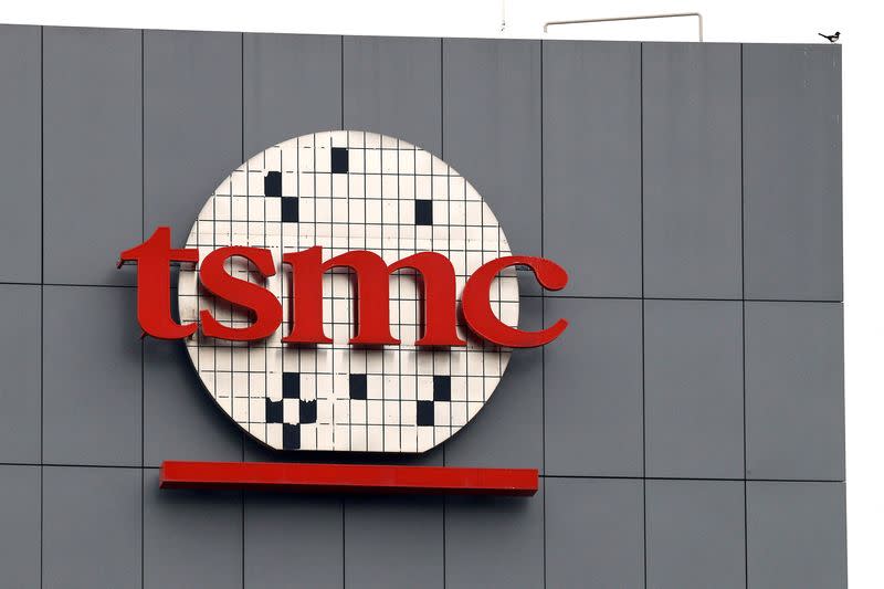 FILE PHOTO: A logo of Taiwanese chip giant TSMC can be seen in Tainan