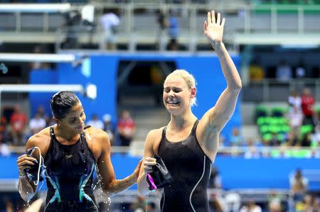 2016 Rio Olympics - Swimming - Final - Women's 50m Freestyle Final - Olympic Aquatics Stadium - Rio de Janeiro, Brazil - 13/08/2016. Pernille Blume (DEN) of Denmark gestures to the crowd after winning the gold medal. REUTERS/Dominic Ebenbichler